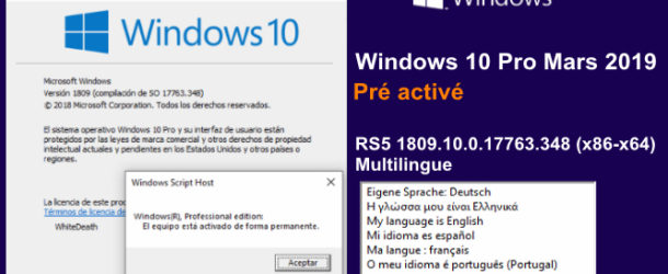 Windows 10 Pro Mars 2019 Pré activé