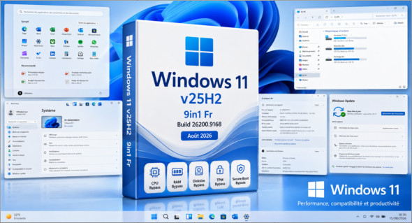 Windows 11 v25h2 9in1 Fr Build 26200.9168 (Août 2026)